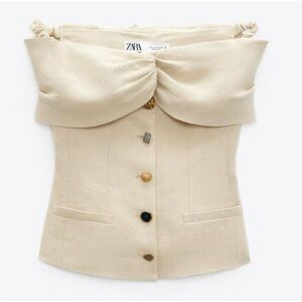 Zara Cream Off-Shoulder Button Front Corset Top